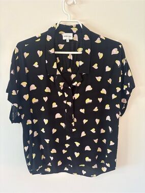 BIMBA Y LOLA Heart Print Blouse | Size Small | Designer Short Sleeve Top